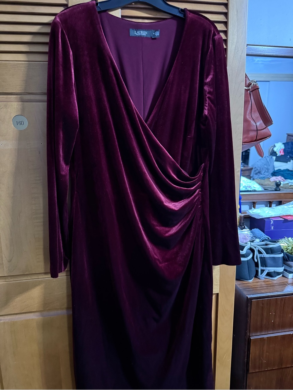 Lauren Ralph Lauren Burgundy Velvet Draped Wrap Dress